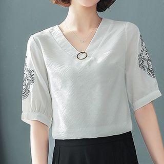 Embroidered Short-sleeve Blouse (various Designs)
