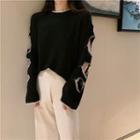 Contrast Trim Cutout Sleeve Round Neck Sweater As Shown In Figure - One Size