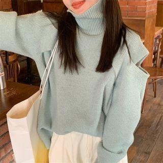 Turtleneck Cutout Plain Sweater
