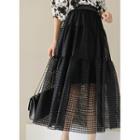 Checked Organza Long Tiered Skirt
