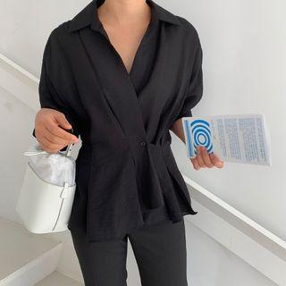 Long-sleeve Asymmetric Wrap Shirt