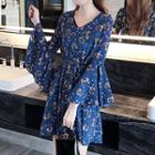Bell-sleeve Oversized V Neck Chiffon Sheath Dress