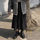 Frill Trim Corduroy Midi A-line Skirt
