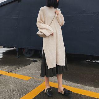 Side-slit Long-sleeve Knit Dress