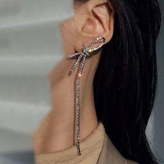 Non-matching Rhinestone Knot Dangle Earring 1 Pair - S925 Silver Needle - Asymmetric - One Size