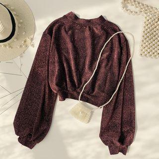 Ballon-sleeve Glitter Cropped Pullover