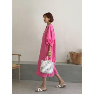 Raglan Balloon-sleeve Boxy Long Dress