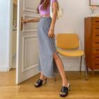 Slit-side Long Striped Skirt