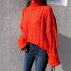 High-neck Loose-fit Rib-knit Sweater