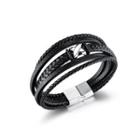 Fashion Personalized X-shaped 316l Stainless Steel Multilayer Leather Long Bracelet Silver - One Size