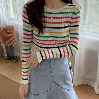 Long-sleeve Striped Slim Fit Knit Top