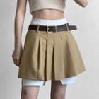 Mock Two-piece Pleated Mini A-line Skirt