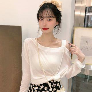 Long-sleeve Cold Shoulder Sheer Top