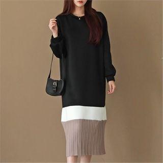 Pleat-hem Long Sweatshirt Dress