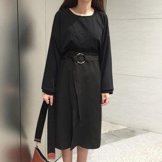 Round Buckle Slit Midi Skirt
