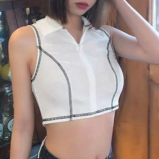 Half Zip-up Sleeveless Crop Top
