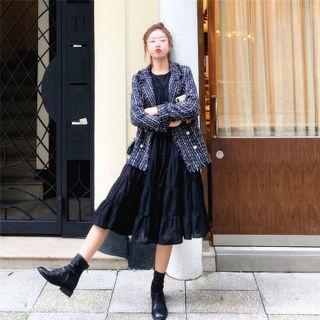 Fray-hem Tweed Blazer