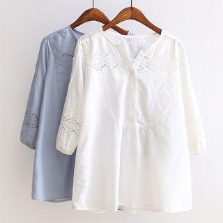 Lace Panel 3/4-sleeve Blouse