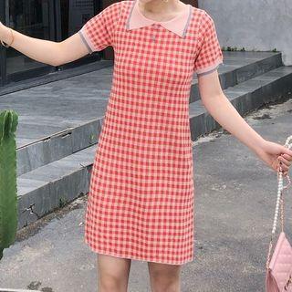 Short-sleeve Gingham Mini Collared Dress