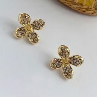 Rhinestone Flower Earring 1 Pair - Zircon - Flower - One Size
