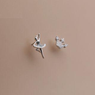 925 Sterling Silver Rhinestone Dancer & Crown Earring Stud Earring - 1 Pair - Silver - One Size