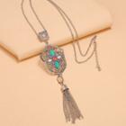 Retro Embellished Alloy Pendant Necklace 1 Pair - Silver - One Size