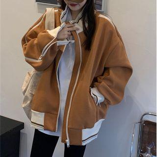 Contrast Trim Zip Jacket White & Caramel - One Size
