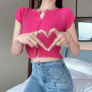 Button-down Crop Knit Top In 5 Colors