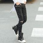 Studded Ripped Slim-fit Jeans