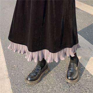 Color-block Velvet Skirt Black - One Size