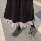 Color-block Velvet Skirt Black - One Size
