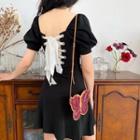 Puff-sleeve Square-neck Lace-up Back Mini A-line Dress
