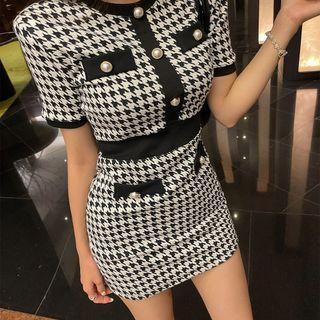 Faux-pearl Houndstooth Minidress Black - One Size