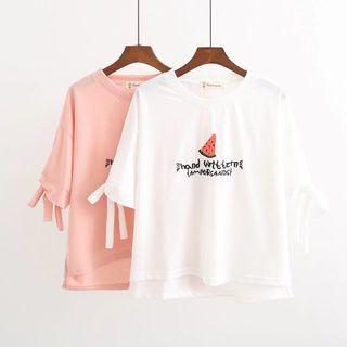 Watermelon Embroidered Elbow Sleeve T-shirt