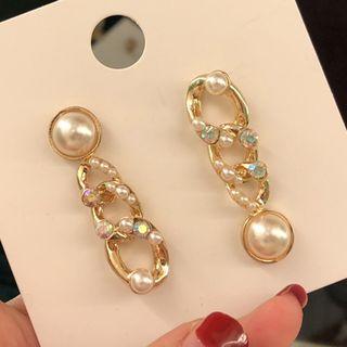 Faux Pearl Rhinestone Chain Drop Earring 1 Pair - Earrings - Asymmetric - One Size