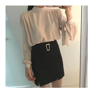 Slit-front A-line Skirt With Belt