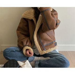 Convertible-neck Faux-shearling Jacket One Size