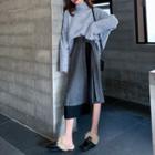 Plain Turtle-neck Loose-fit Sweater / Color-block Skirt