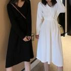 Gathered-waist V-neck Dress