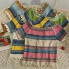 Ruffle-edge Colorblock Crop T-shirt