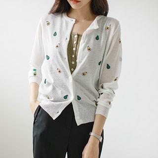 Round-neck Avocado-embroidered Cardigan