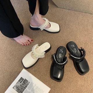 Mesh Trim Square-toe Platform Mules