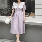 Short-sleeve Lace Collar Midi Smock Dress