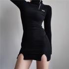 Long-sleeve Mock-neck Slim-fit Dress