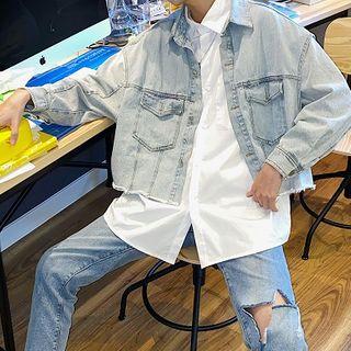 Long-sleeve Shirt / Cropped Button Denim Vest