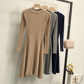 Ribbed A-line Midi Knit Dress
