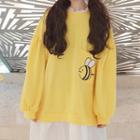 Mock Two-piece Bee Embroidered Pullover Dress Yellow - One Size