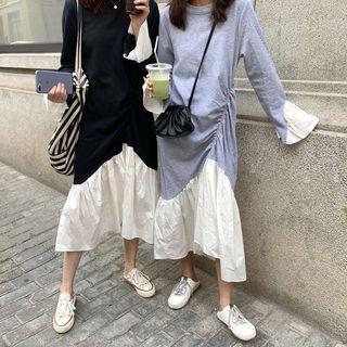 Color-block Irregular Long-sleeve Dress