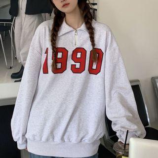 Polo-neck Numbering Sweatshirt