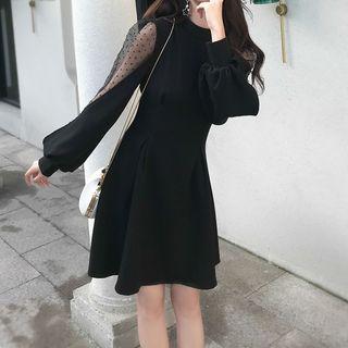 Mesh Balloon-sleeve Dress